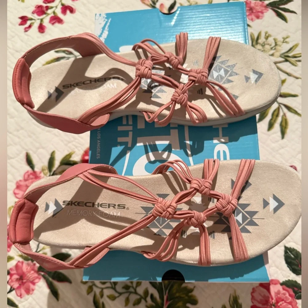 🩷Skechers Reggae Slim Why Not stretch fit sandals coral pink women size 10 EUC - Picture 5 of 10